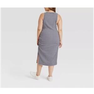 New Bodycon Sleeveless Dress Stripped Ribbed Knit Ruched XXL A New Day